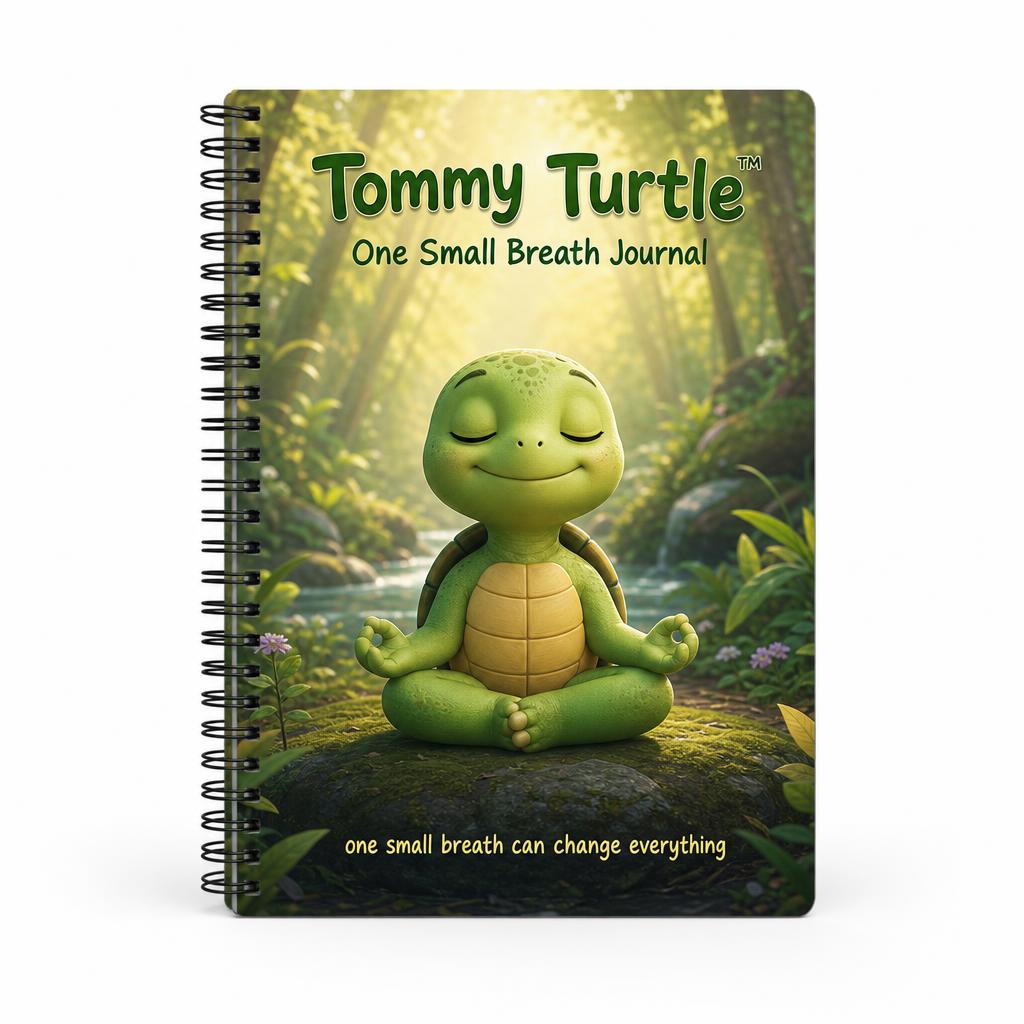 Spiral-bound Tommy Turtle One Small Breath journal with meditating turtle cover