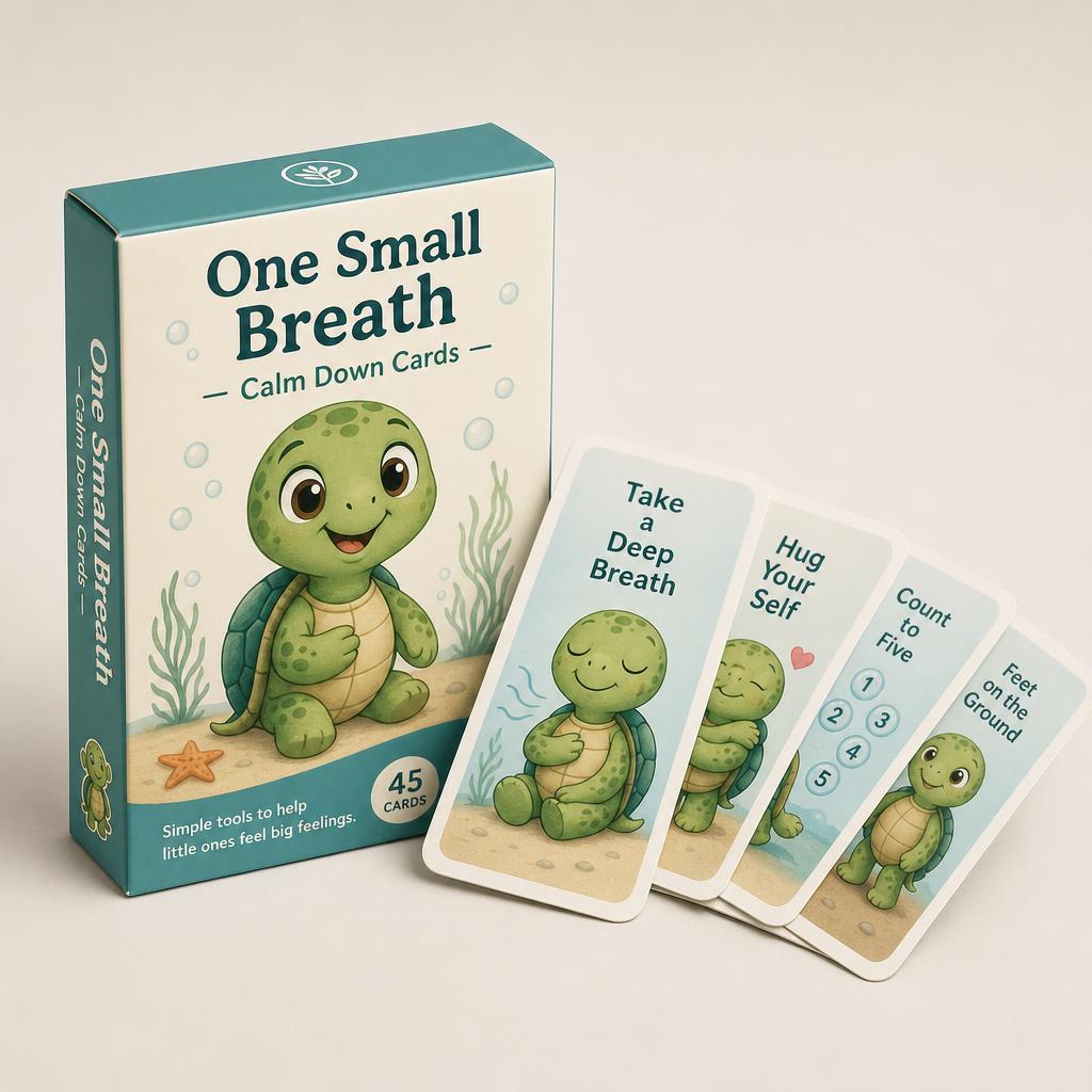 Tommy Turtle Calm Down Cards deck with calming strategy cards fanned out
