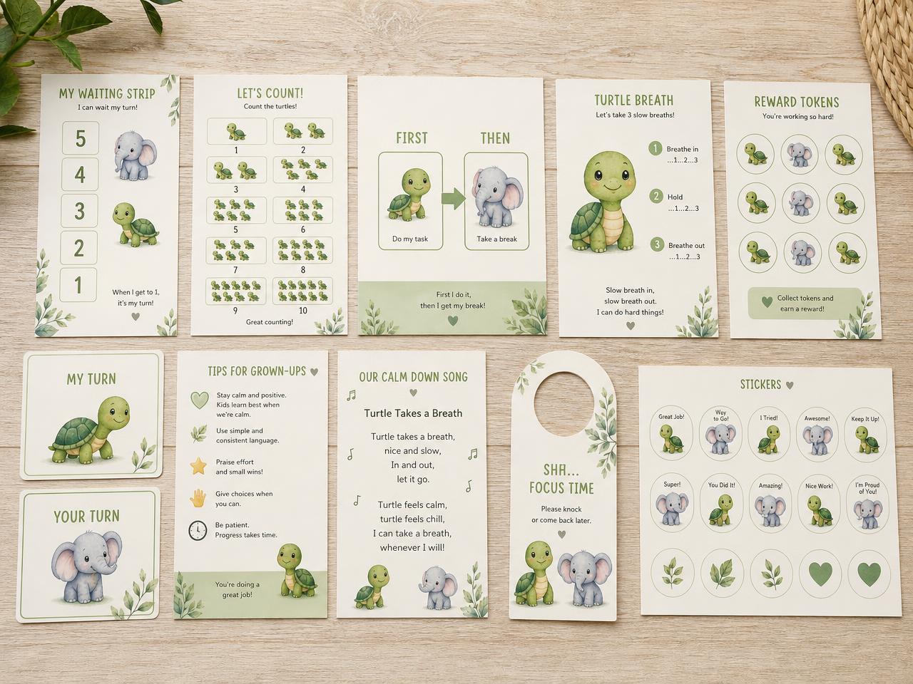 Every printable included in Tommy's Waiting Kit laid out flat