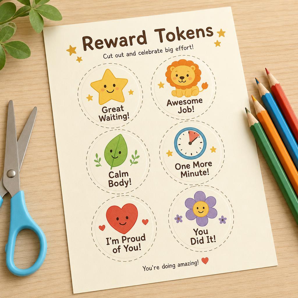 Printable reward token sheet with praise tokens to cut out